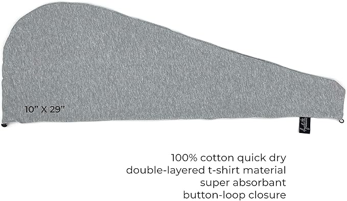 Elizabeth Roberts 100% Cotton T Shirt Hair Towel Wrap Plopping Essential Turban Style Hair Drying Towel for Women and Men All Hair Types and Styles, Heather Grey