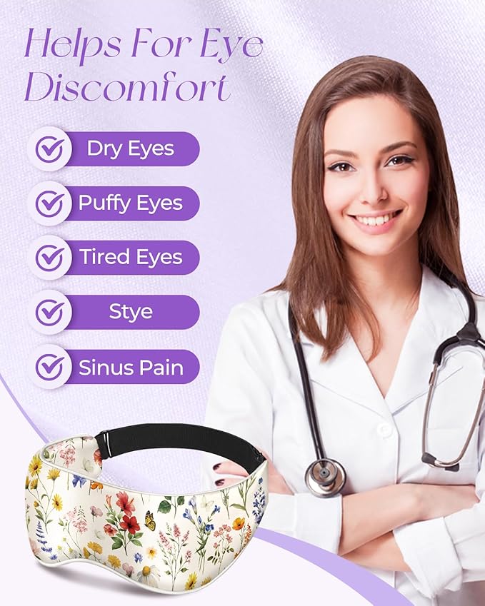 Miss Adola Silk Weighted Eye Mask - Microwave Eye Mask Heat and Cold Warm Compress for Sleeping Dry Eyes Pillow Soft Smooth Lavender Mulberry Silk Sleep Mask for Women Wife Mom - Flower