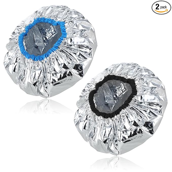 2 Pcs Aluminum Foil Deep Conditioning Hair Cap Reusable Heat Cap For Deep Conditioning Thickened Hair Cap for Oil Treatment Heated Shower Cap Processing Caps for Hair Dye Cap for Home and Salon Use
