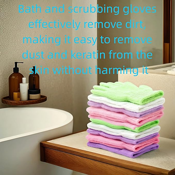 4 Pairs Exfoliating Bath Gloves, Nylon Double Sided Exfoliating Gloves for Beauty, Spa, Massage, Skin Shower, Body Scrubber Bathing Accessories