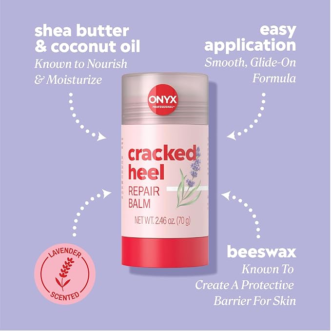 Onyx Professional Cracked Heel Repair Balm Stick, Lavender Scent, 1 Pack - Dry Heels Dry Cracked Feet Treatment, Moisturizing Heel Balm Rolls On, No Mess Like Foot Cream or Foot Lotion