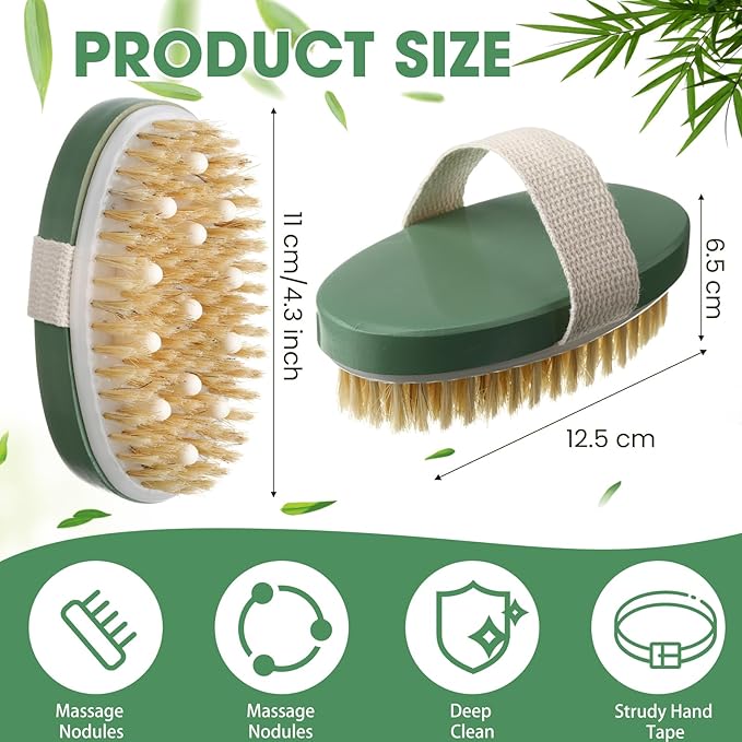 Gejoy 10 Pcs Dry Brushing Body Brush for Lymphatic Drainage Exfoliating Brush with Massage Nodule Dry Skin Body Scrubber Cellulite Shower Circulation Dead Exfoliator (4.92 x 2.56 Inches,Sage Green)