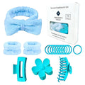 16pcs Skincare Headband Set, Headband Set for Face Washing Spa and Makeup, Including 1 Hairband, Wristband, 3 Hair Claw Clips and 10 Hair Ties, with Box, Gift for Women and Girls, Blue