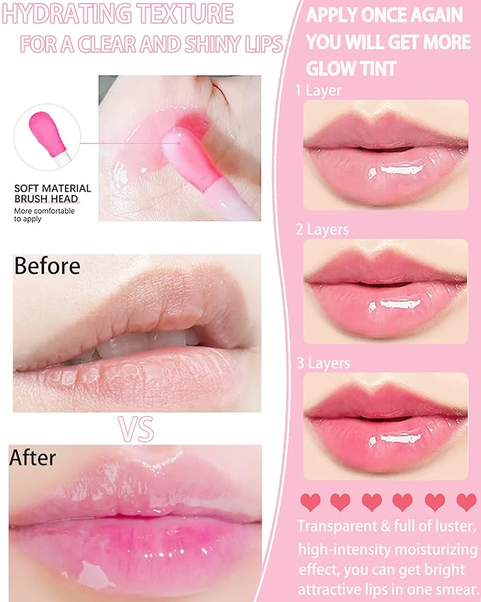 Hydrating Plumping Lip Glow Oil,Shine Tinted Lip Gloss,Glow Reviver Lip Oil,Long Lasting Moisturizing Clear Lip Plumper Oil Tint for Lip Care Dry Lips,Christmas Makeup Gift ( (#007 Raspberry Red)