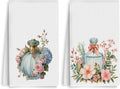2PCS Perfume Bottle Floral Gifts for Women Kitchen Towels, Romantic Gifts Reusable Absorbent Waffle Weave Dish Tea Towels for Bathroom, Perfume Bottle Microfiber Kitchen Towel, Housewarming Gift