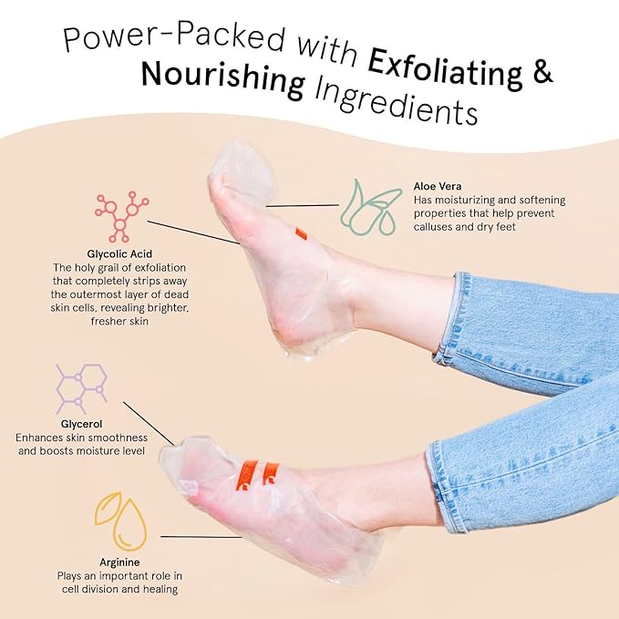 grace & stella Award-Winning Foot Peel Mask - Foot Peeling Mask with Aloe Vera - Moisturizing Foot Mask for Dry Cracked Feet - Foot Exfoliator for Baby Soft Feet (4 Pairs, Unscented)