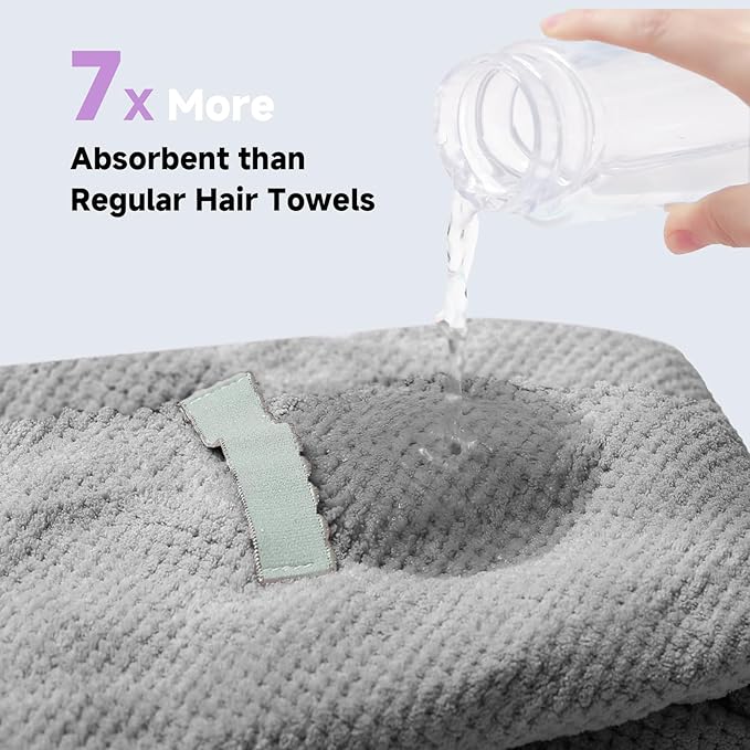 Microfiber Hair Towel Wrap for Women, Quick-Dry Turban, Ultra Absorbent & Anti-Frizz, Ideal for Long, Thick & Curly Hair, Soft Lightweight Drying Towel (24x42, Grey)