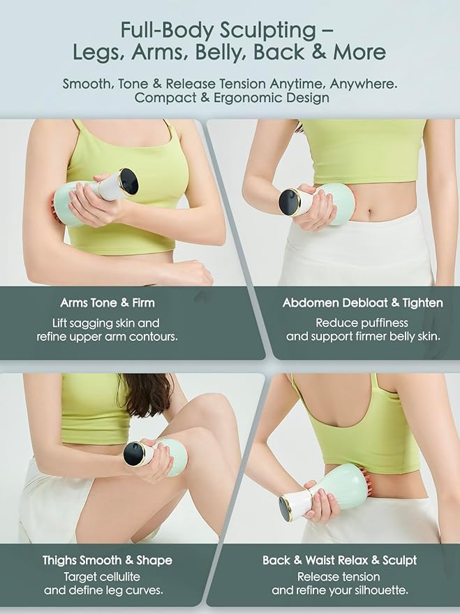 Lymphatic Drainage Massager & Massage Tool, Body Sculpting Machine & Fascia Blaster for Cellulite with Microcurrent, Light, Heat & Vibration, for Legs, Arms & Belly