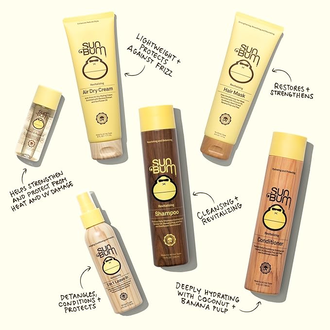 Sun Bum Revitalizing Deep Conditioning Hair Mask - Moisturizing and Restoring Treatment for Damaged Hair - Strengthening - Smoothing and Nourishing Formula - Vegan and Cruelty Free - 6 oz (Pack of 2)