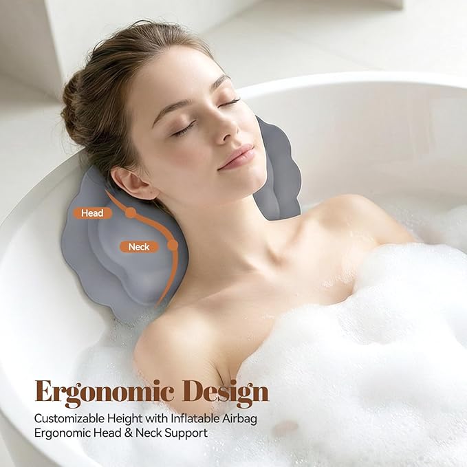 Silicone Bath Pillow for Tub – Inflatable Bathtub Pillows for Head & Neck Support, Waterproof Bath Cushion for Jetted Tub, Gifts for Mom Women