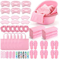 Thiccywoov 54Pcs Kids Foot Spa Party Supplies for Girl Spa Party Favors 6 Washbasin 6 Tote Bags 6 Hand Towels 6 Toe Separators 6 Hair Scrunchies 6 Hairband 6 Slipper 6 Eye Mask 6 Nail File (Pink)