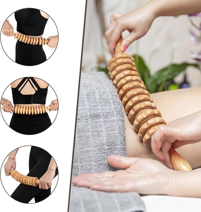 KintKita Wood Therapy Massage Tools 4-in-1, Wooden Lymphatic Drainage Massager Body Cellulite Remover, Professional Maderoterapia Kit Cellulite Massager for Body Sculpting,Contouring,Relief Muscle