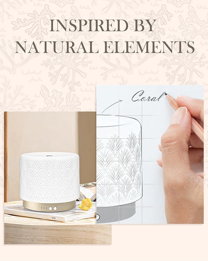 Essential Oil Diffuser - 280ml Ceramic Diffuser for Large Room & Commercial Use, 2.4MHz Aromatherapy Diffuser with Cool Mist Humidifier & Night Light, Ideal for Bedroom, Office, Yoga, Spa, Gifts