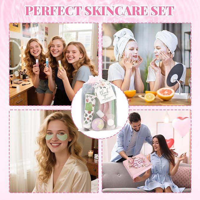 120 PCS Spa Party Supplies for Girls, Sleepover Party Supplies for Girls, Skincare Set, Include Face & Lip Masks, Foot Bath Bombs, Hand Cream, Lip Balm, Under Eye Patches, Spa Party Favors