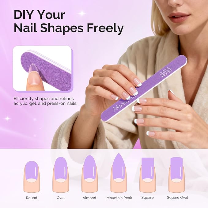 MelodySusie Nail File Kit, 2Pcs Double Sided 100/180 Grit Straight Shape Emery Boards for Nails, Professional Nail Art Manicure Pedicure Supplies for Home and Salon Use, Mothers Day Gifts, Purple