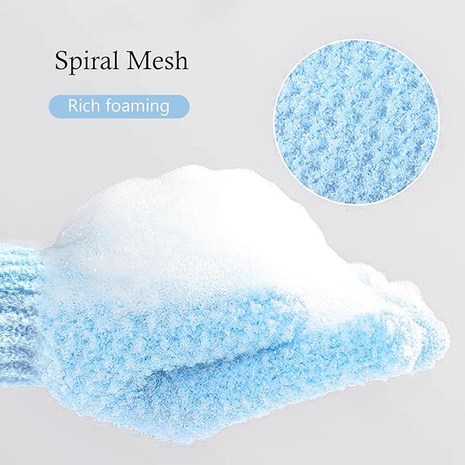 BlingKingdom 1 Pair Bath Gloves for Shower Exfoliating Wash Gloves Shower Mitts for Women Beauty Spa Massage Skin Shower Body Scrubber (Blue)