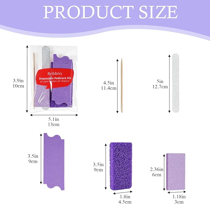 Disposable Pedicure Kit Sets, 5 in 1 Nail Salon Manicure Pedicure Kit Professional, Nail File, Pumice Pad, Mini Buffer, Toe Separator, Wood Stick, Individually Package (50, Count, 80/100 Grit)
