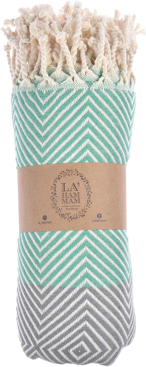 Beach Towel | Cotton Beach Towels, Easy to Carry, Sand Free, Highly Absorbent, Quick Dry, Turkish Towels for Travel Camping Bath Sauna Beach Gym Pool Yoga SPA by Lahammam, Design, Green