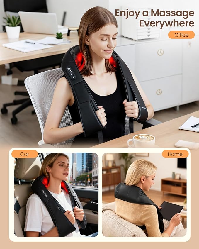 DAILYLIFE Neck Massager with Heat, Electric Back Massager for Pain Relief Deep Tissue, Massager for Neck Pain, Shoulder, Waist, Leg and Foot, Relaxation Gifts for Wife, Husband, Dad, Mom