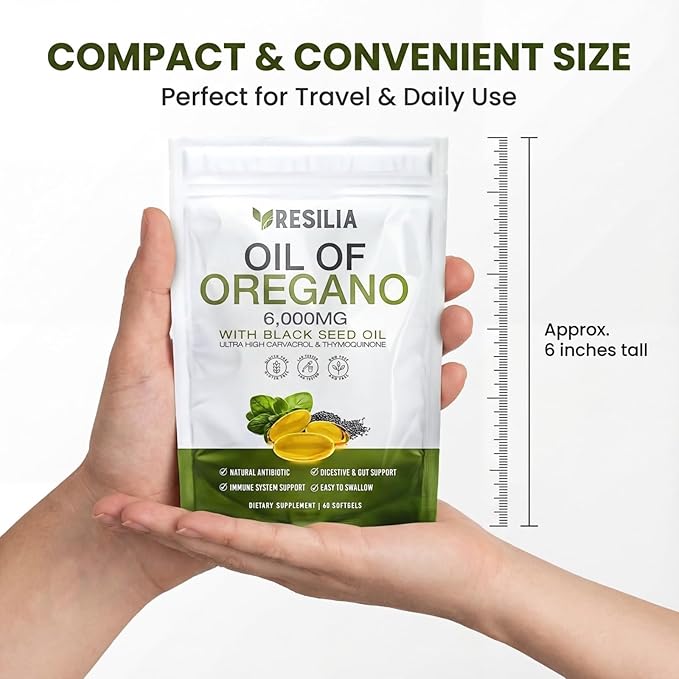 Resilia Oil Of Oregano Softgels with Black Seed Oil 6000mg – Organic Oregano Oil Capsules for Immune & Digestive Support – Non-GMO, Gluten-Free Softgels - 120 Count (Pack of 2)