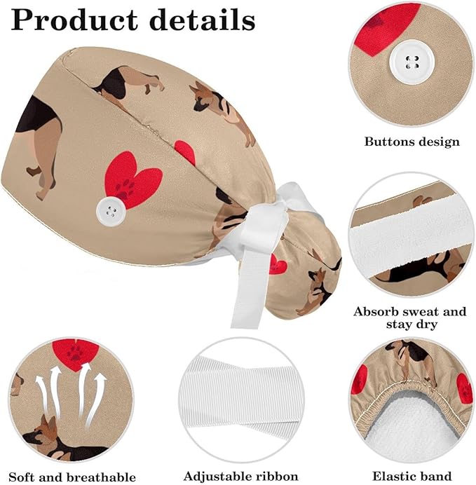 Ethnic Aztec Pattern Adjustable Scrub Cap Hat with Button, Working Hat Sweatband with Bow Hair Scrunchy for Woman