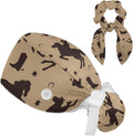 Ethnic Aztec Pattern Adjustable Scrub Cap Hat with Button, Working Hat Sweatband with Bow Hair Scrunchy for Woman