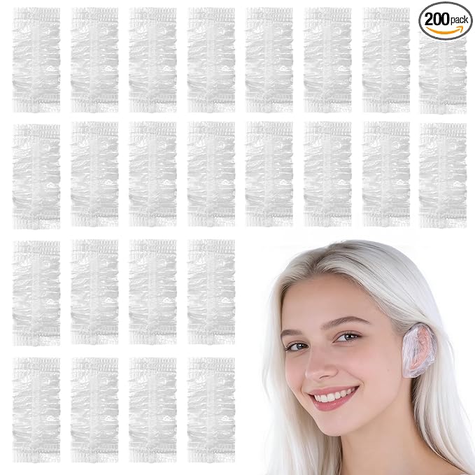 200 Pack Disposable Ear Covers for Shower, Ear Covers for Hair Dye, Waterproof, Lightweight, Comfortable to Wear, Suit for Showering Bathing Swimming at Home, Spa, Travel, Hotel