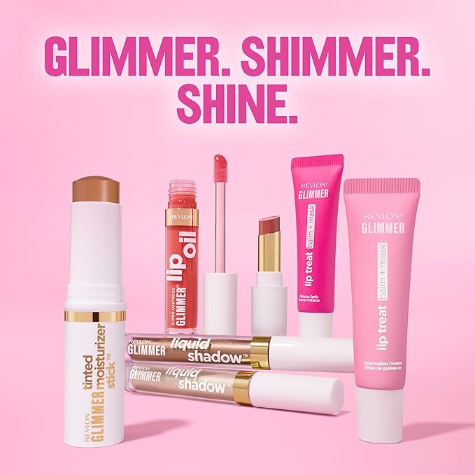 Revlon Glimmer Lip Treat Balm + Mask, Overnight Peptide Lip Treatment, Hydrating, 003 Peach Bellini, 0.4 fl oz