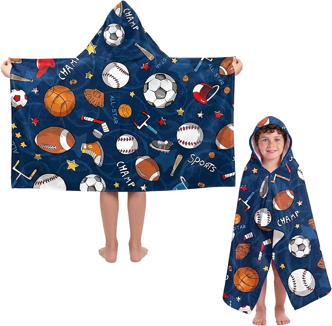 Peryiter 1 Pcs Ball Hooded Bath and Beach Towel 100% Cotton Pool Towels Wearable Bath Poncho Wrap for Swimming Shower Pool Travel Trips Vacations Absorbent Soft Beach Blanket