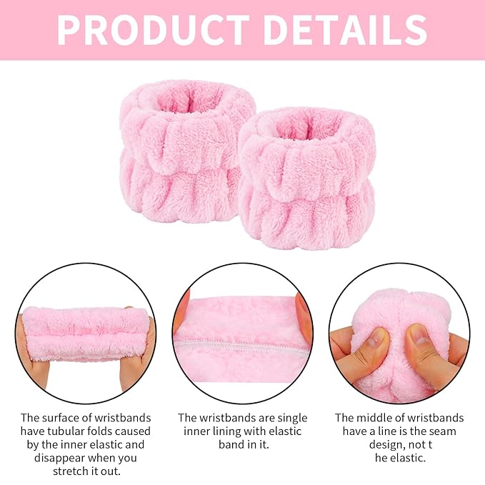 6Pcs Pink Spa Headband and Wrist Washband Set, Skincare Makeup Headband, Sponge Face Wash Terry Cloth Puffy Hair Band for Washing Face