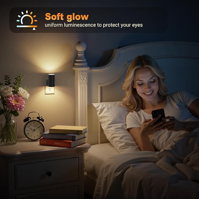 JandCase LED Night Light, Night Lights Plug into Wall with Dusk to Dawn Sensor, 5 Color Temperatures, Rotating Plug, Dimmable Nightlights, Adjustable Brightness for Bedroom Bathroom Hallway, 4 Pack