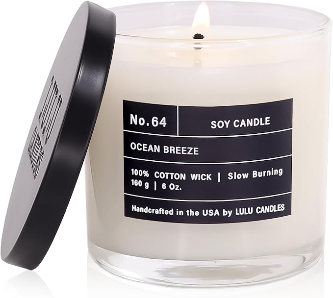 Lulu Candles | Ocean Breeze | Highly Scented Candles for Home | Soy Blend Jar Candle with 100% Cotton Wick | Slow Burning (6 Oz.)