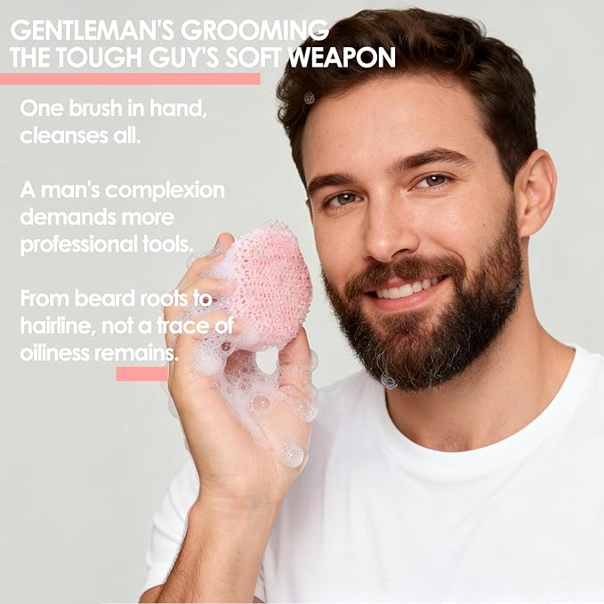 RamPula Face Scrubber & African Net, Silicone Exfoliating Brush for Men, Facial Cleansing Brush, Manual Waterproof Cleansing Skin Care, Blackhead Removing Pore Cleansing Massaging Face Brushes - Pink