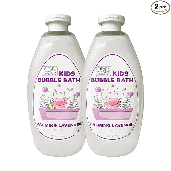 Dead Sea Collection Bubble Bath Kids with Lavender - Cleansing and Moisturizing Liquid Bath Bubbles - Lavender Oil and Pure Dead Sea Minerals - Pack of 2 Large Bottles (67.6 fl.oz)