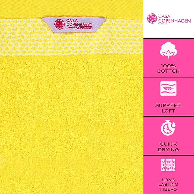 CASA COPENHAGEN Solitaire 6Pcs 100% Egyptian Cotton Large Designer Towels Gift Set- Butter Yellow, 600GSM, 2Bath 2Hand 2Washcloths, Bath Towels for Bathroom Set for Women & Men