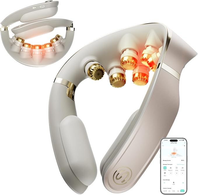 SKG G7 Pro Fold 3.0 Neck Massager for Pain Relief Deep Tissue Vibration Cordless Travel Massager, Mother's Day Innovative Foldable 3D Neck Massager Gifts for Office Home Car Travel, Gold Titanium