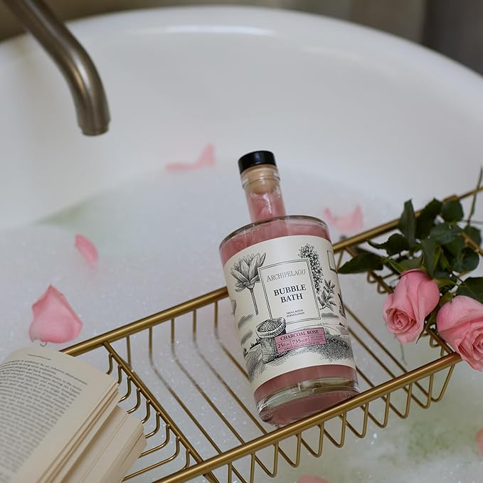 Archipelago Botanicals Luxury Charcoal Rose Bubble Bath, Moisturizing and Hydrating Gentle Bubble Bath, Detoxify, Restore and Soothe All Skin Types, 25 oz