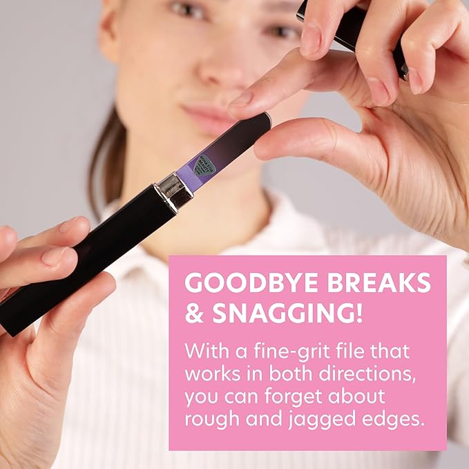 Bona Fide Beauty Glass Nail File with Hardcase, 1Piece Manicure Glass Fingernail Files in Black Cobalt. Made in the EU. Strong Reusable Nail Files