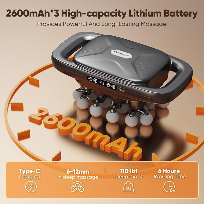 20-Head Massage Gun, Deep Tissue Percussion Massager with 30 Speeds & 3 Modes, 110lb Force, Ultra-Quiet 35dB, 2600mAh Battery, Fast Charging,Full Body Muscle Relaxation,Gifts for Mother's Day