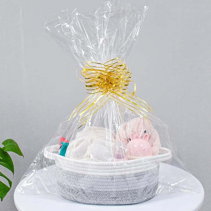 ABenkle Small Basket with Handles - Decorative Durable Rope Woven Storage Bin Shelf Storage Organizer Cube, Easter Baby Gift Basket, 12"x8"x5"