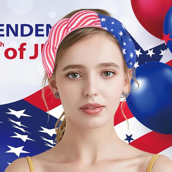 Beleki Spa Headband for Washing Face Wristband Set Sponge Makeup Skincare Headband Terry Cloth Bubble Puffy Hairband Non Slip Patriotic Hair Accessory for Women - 4th of July