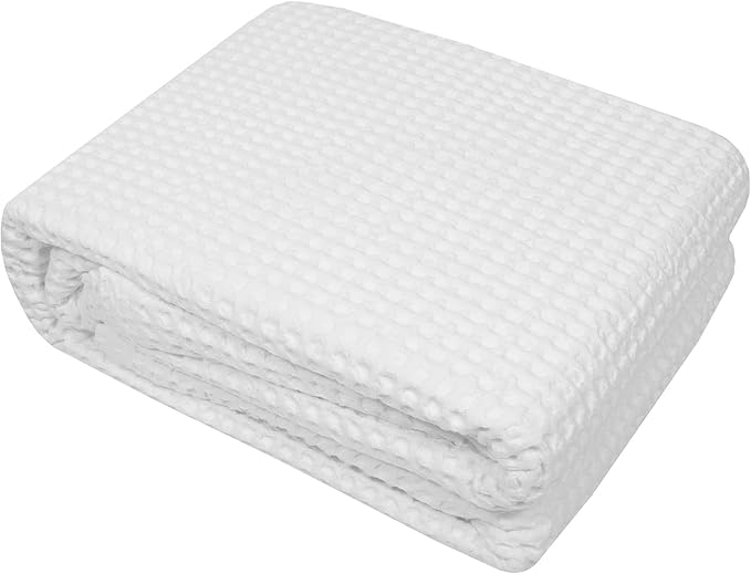 Sweet Home Collection 100% Fine Cotton Blanket Luxurious Weave Stylish Design Soft and Comfortable All Season Warmth, Full/Queen, Waffle Weave White(Pack of 1)