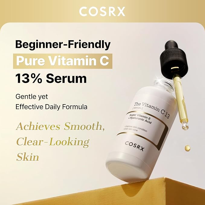 COSRX Pure Vitamin C 13% Serum (Renewal) with Vitamin E & Hyaluronic Acid, Korean Vitamin C Serum, Hydrating Facial Serum for Uneven Skin Tone, Dull Skin, 0.67 oz, Korean Skin Care, Mothers Day Gifts