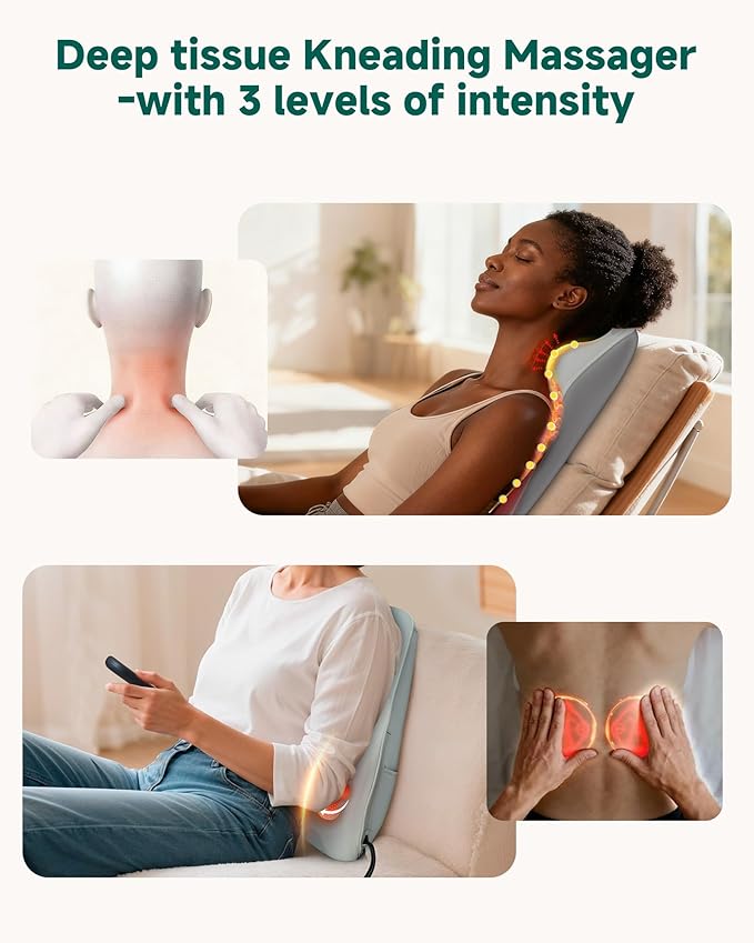 Snailax Shiatsu Back Massager with Heat, 4D Kneading Neck Massager, FSA Eligible, Back Neck Shoulder Massager for Pain Relief Deep Tissue, 3 Speed/3 Modes Portable for Home Office Car Use