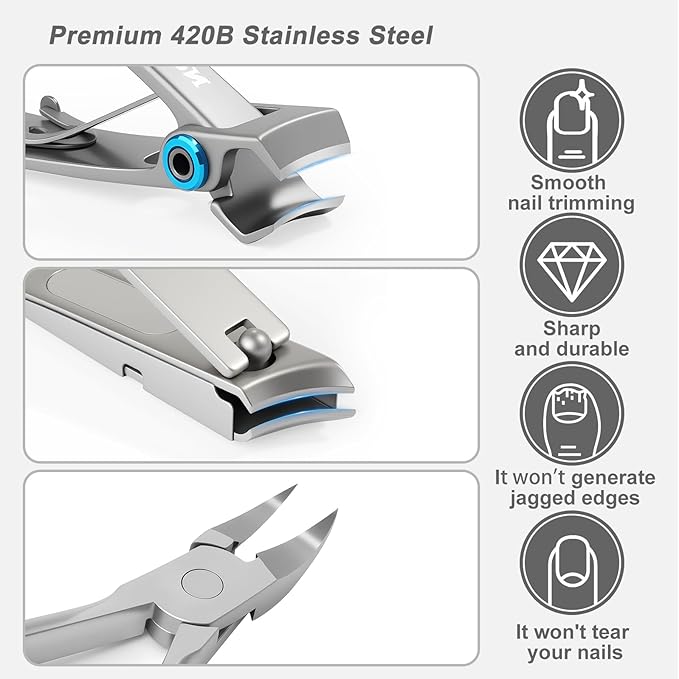 Nail Clippers Kit, 8-Piece Stainless Steel Toenail & Fingernail Clipper with Nail File & Cleaner, Precision Sharp Blade for Easy Clean Cut, Ideal for Men, Women, Seniors, Gift Pack
