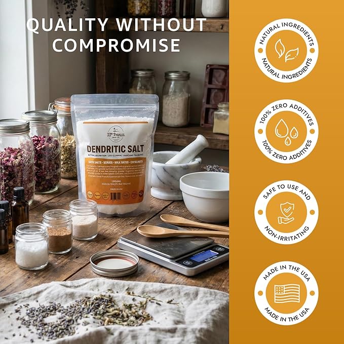 DENDRITIC Salt (1 lbs / 16 oz) Premium Fine Grain for Bath Salts, Scrubs, Exfoliants, Milk Baths & More | Sizes 1 to 5 LBS | (1 Pound)