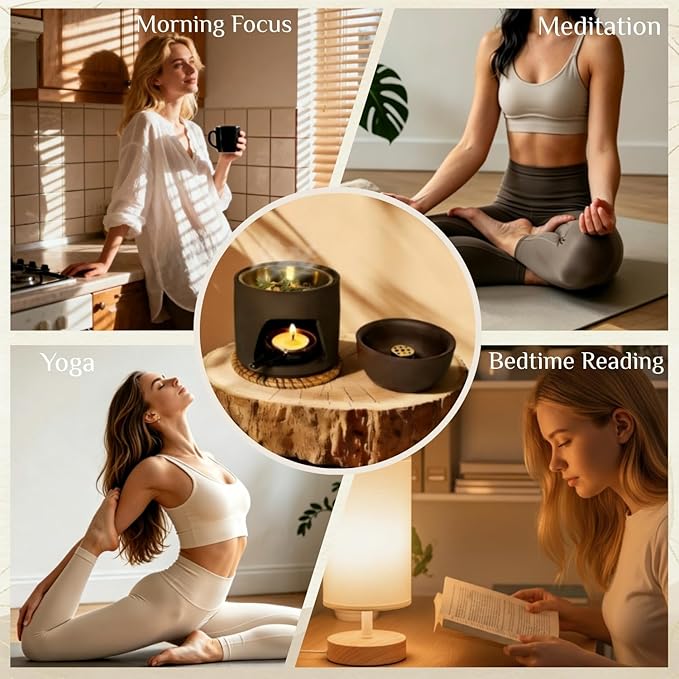 5 in 1 Incense Diffuser & Holder Set, Ceramic Aromatherapy Burner for Incense Sticks and Dried Herbs, Multi-Use Wax Warmer for Bedtime Calm, Yoga, Unique Mother Gift