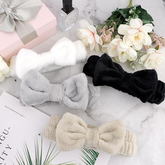 Ondder Spa Terry Cloth Headbands - 8 Pcs Cute Makeup Bow Headbands for Women, Skincare and Face Washing
