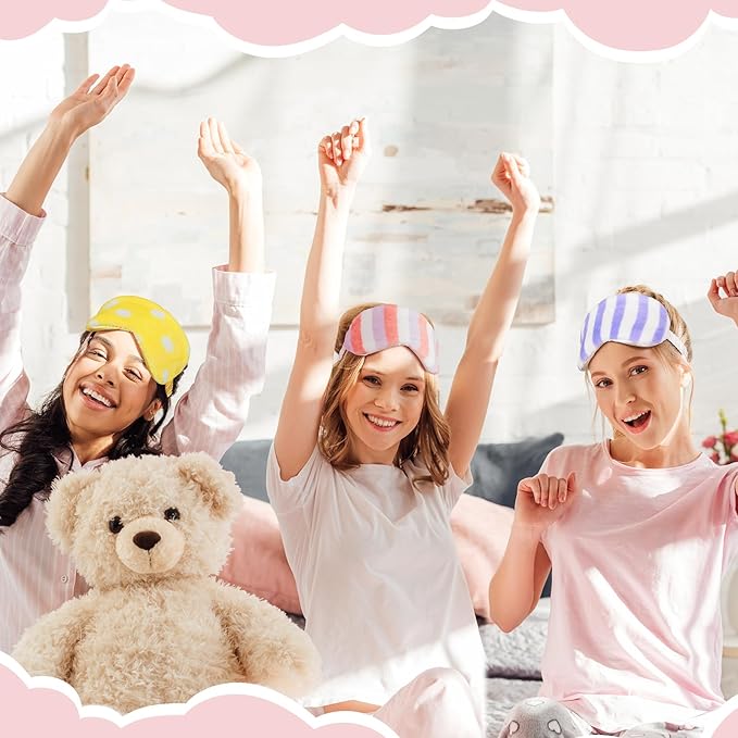 Xuhal 24 Pcs Spa Sleepover Party Favors Supplies Plush Headband and Eye Mask for Women Soft Makeup Washing Face Sleep Hair Bands for Girl Gift Birthday Stuff(Dots and Stripes)