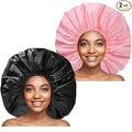 Extra Large Shower Cap 2 PCS Waterproof Shower Caps for Women, Super Jumbo Shower Cap, Reusable Super Large Bath Caps Hair Cap for Long Thick Curly Hair, Locs, Twist Braids - Black + Pink